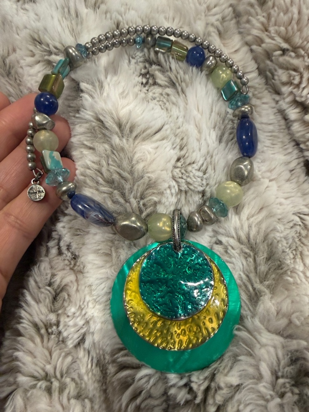 Boho Teal and Yellow Statement Necklace by Ruby Rd.